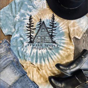 Blue/Yellow Tie Dye Graphic Tee - "It's the Simple Thing in Life"